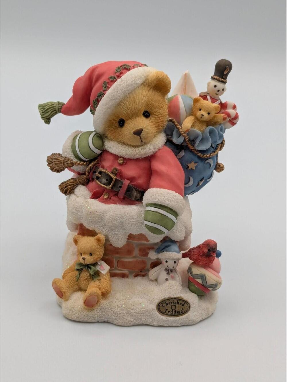 Cherished Teddies Kris "Up On The Rooftop" (272140) 1997, Santa Toys Chimney